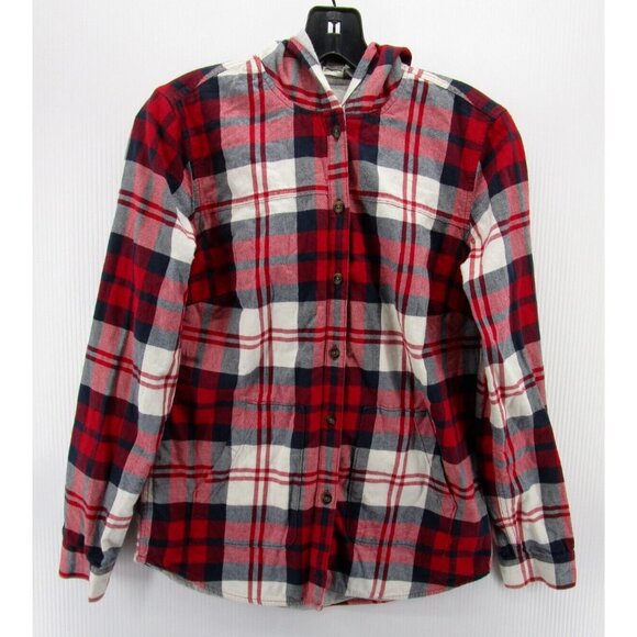 Eddie Bauer Top Small Flannel Sweatshirt Plaid Hoodie Button Down - Picture 1 of 11